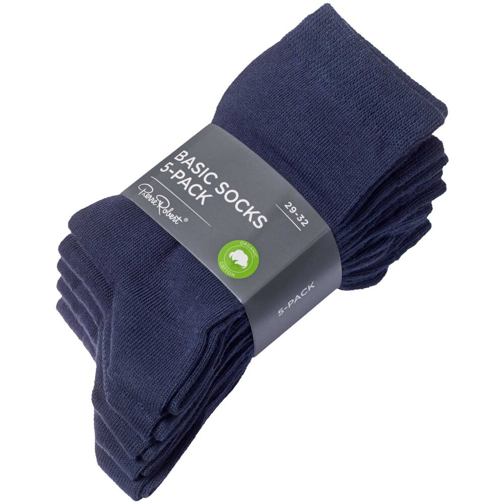 Sokker i økologisk bomull x5, navy, hi-res