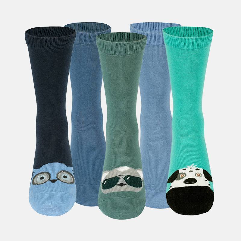 Basic luomupuuvillaiset sukat 5-pack, Animal Boys, hi-res