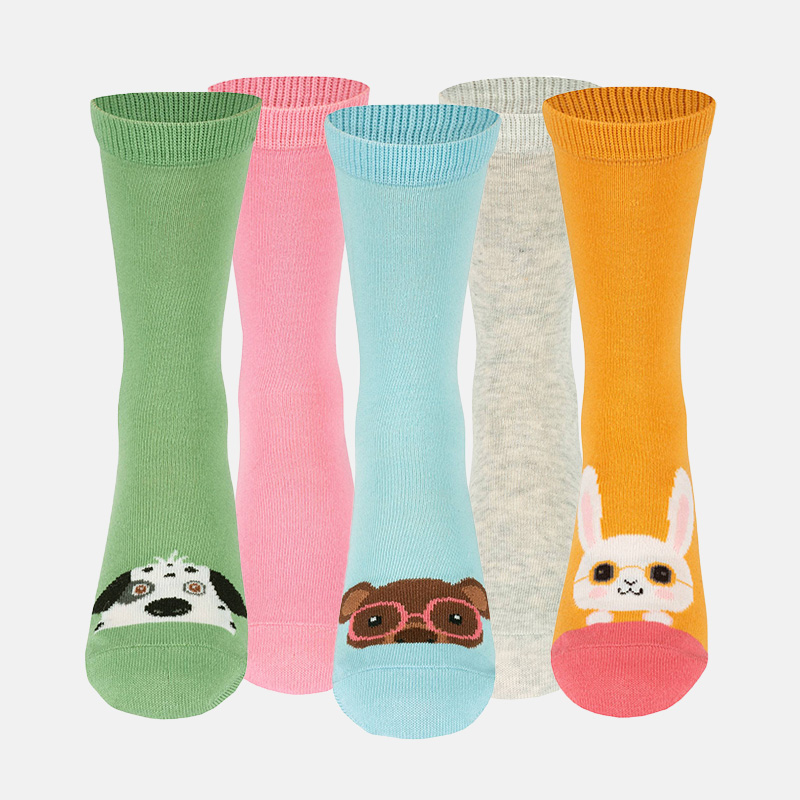 Sokker i økologisk bomull x5, Animal Girls, hi-res