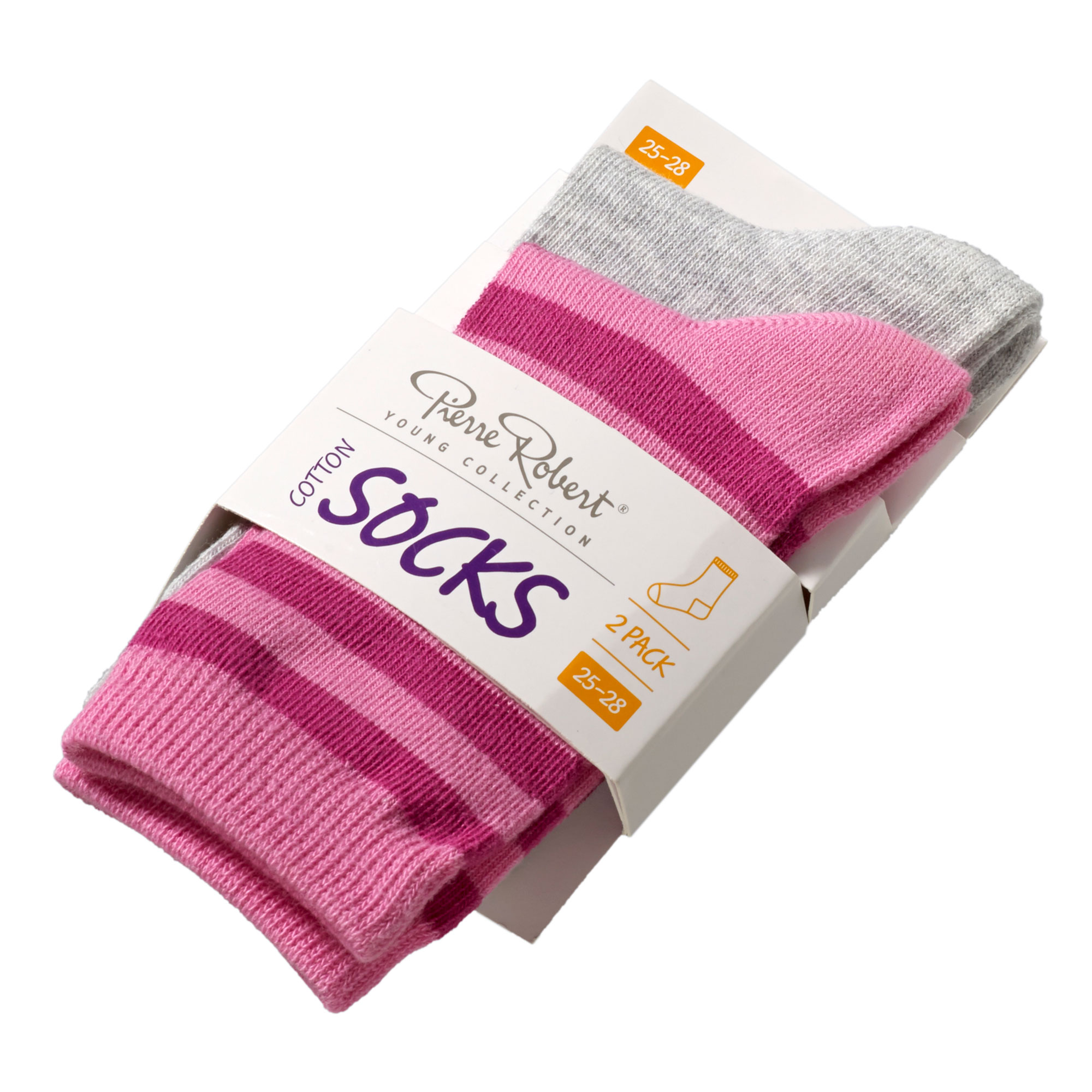Sokker Bomull 2-Pak Grå/Rosa, pink stripe, hi-res